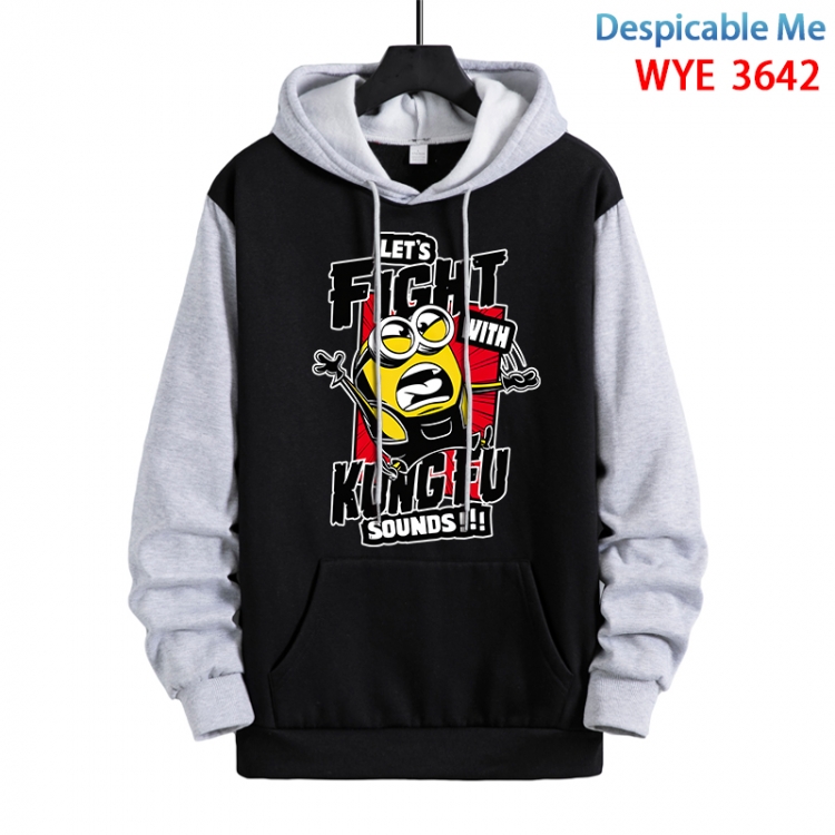 Despicable Me Anime black and gray pure cotton hooded patch pocket sweater from S to 3XL WYE-3642