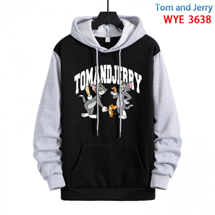 Tom and Jerry Anime black and gray pure cotton hooded patch pocket sweater from S to 3XL WYE-3638