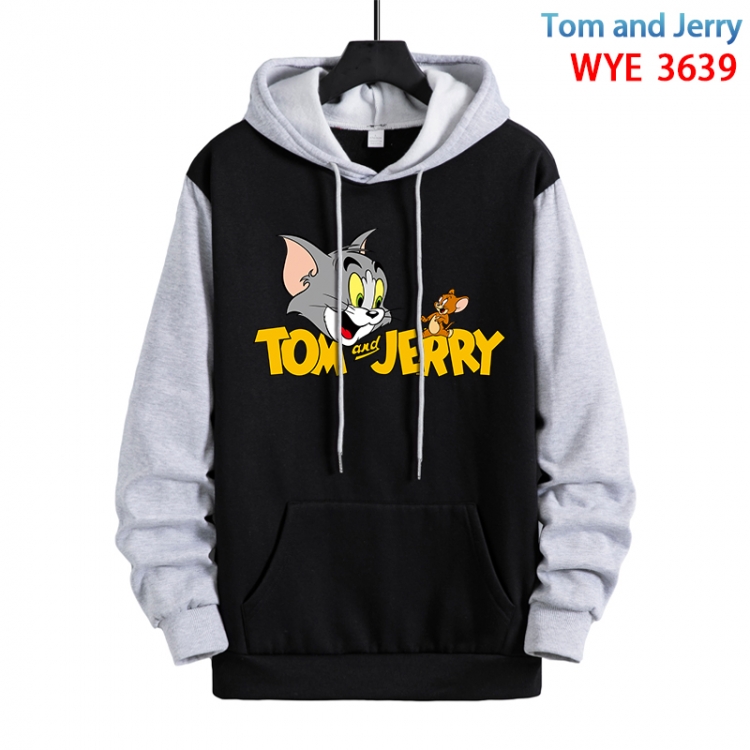 Tom and Jerry Anime black and gray pure cotton hooded patch pocket sweater from S to 3XL  WYE-3639