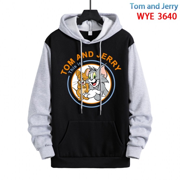Tom and Jerry Anime black and gray pure cotton hooded patch pocket sweater from S to 3XL WYE-3640