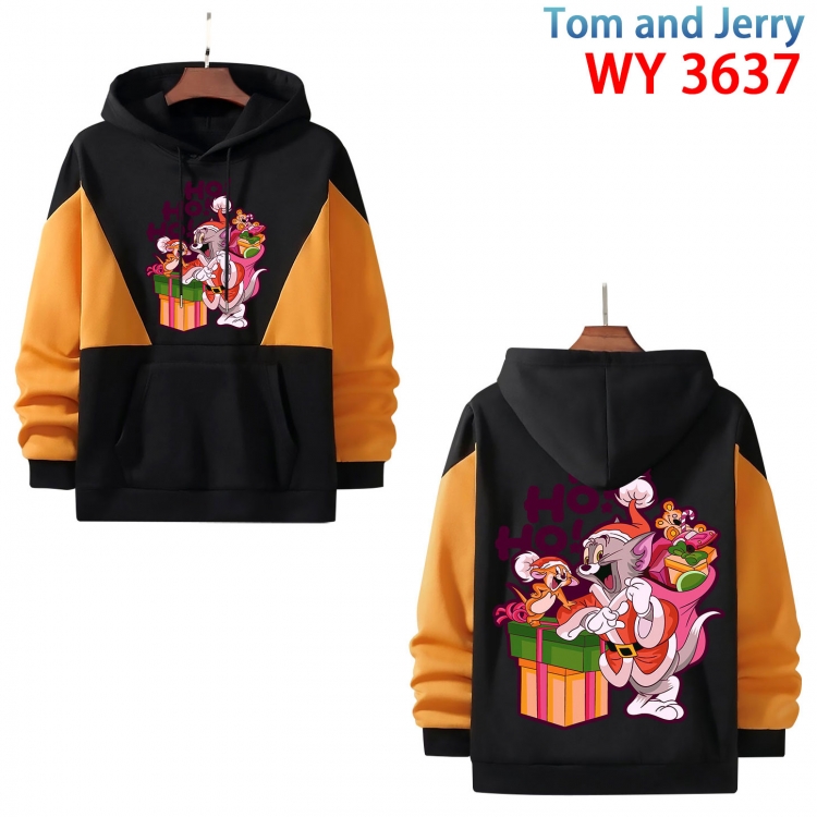 Tom and Jerry Anime black and yellow pure cotton hooded patch pocket sweater from S to 3XL  WY-3637-3