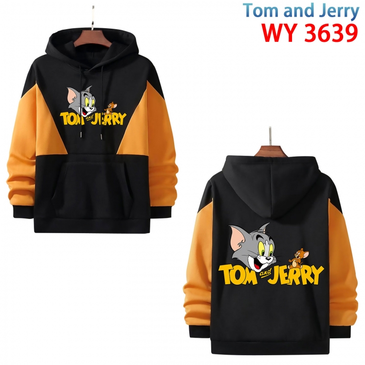 Tom and Jerry Anime black and yellow pure cotton hooded patch pocket sweater from S to 3XL  WY-3639-3