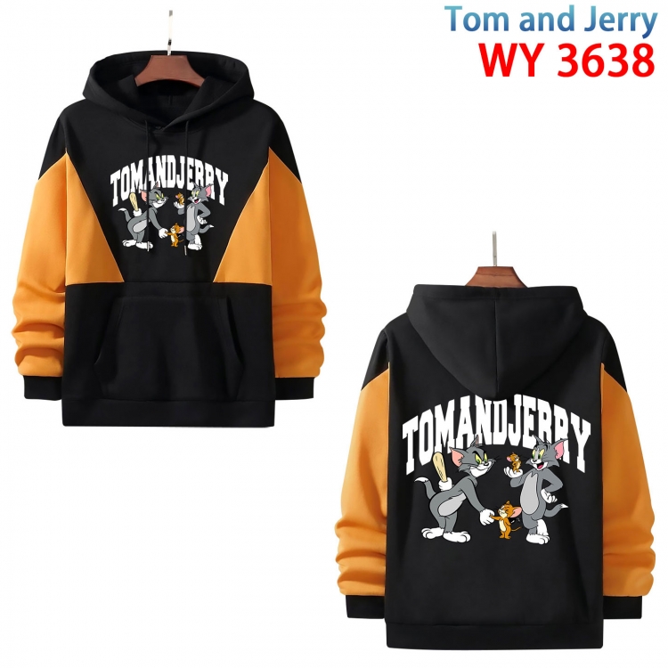 Tom and Jerry Anime black and yellow pure cotton hooded patch pocket sweater from S to 3XL WY-3638-3