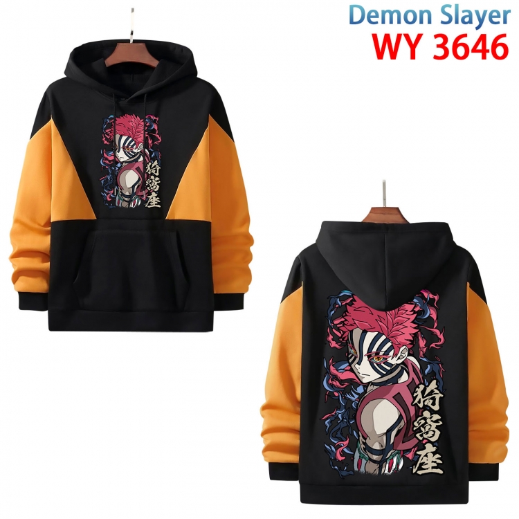 Demon Slayer Kimets  Anime black and yellow pure cotton hooded patch pocket sweater from S to 3XL WY-3646-3