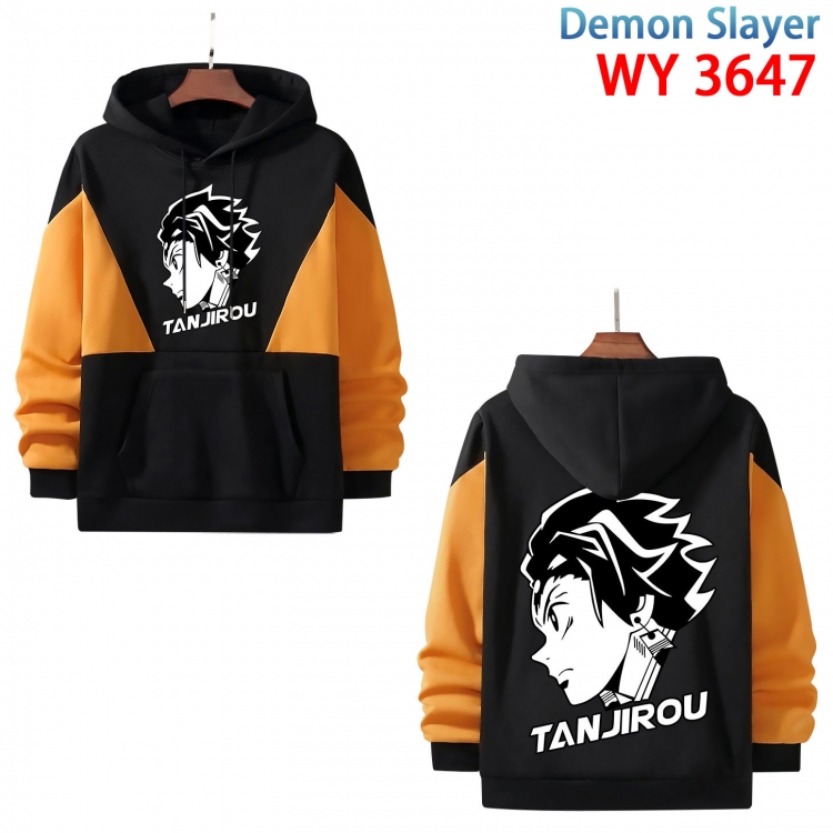 Demon Slayer Kimets  Anime black and yellow pure cotton hooded patch pocket sweater from S to 3XL WY-3647-3
