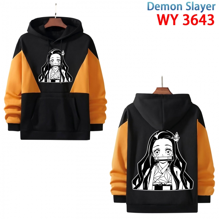 Demon Slayer Kimets  Anime black and yellow pure cotton hooded patch pocket sweater from S to 3XL  WY-3643-3