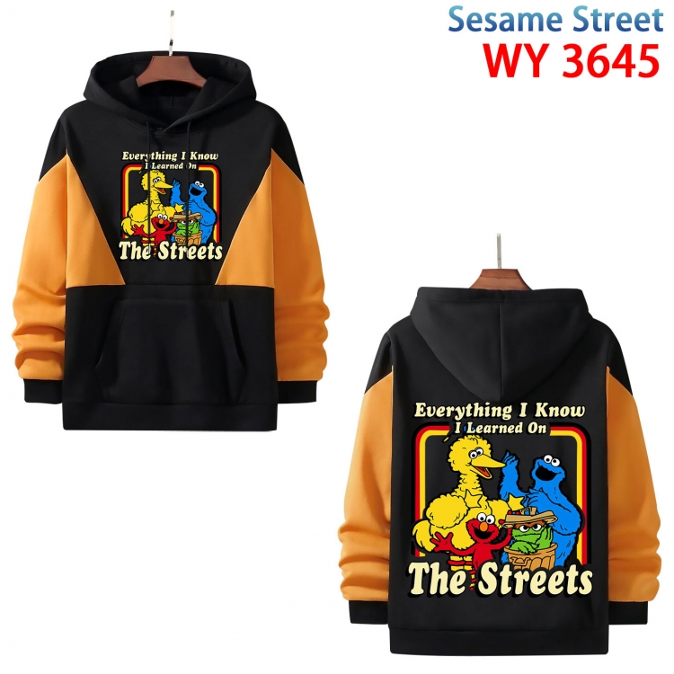 sesame street Anime black and yellow pure cotton hooded patch pocket sweater from S to 3XL WY-3645-3