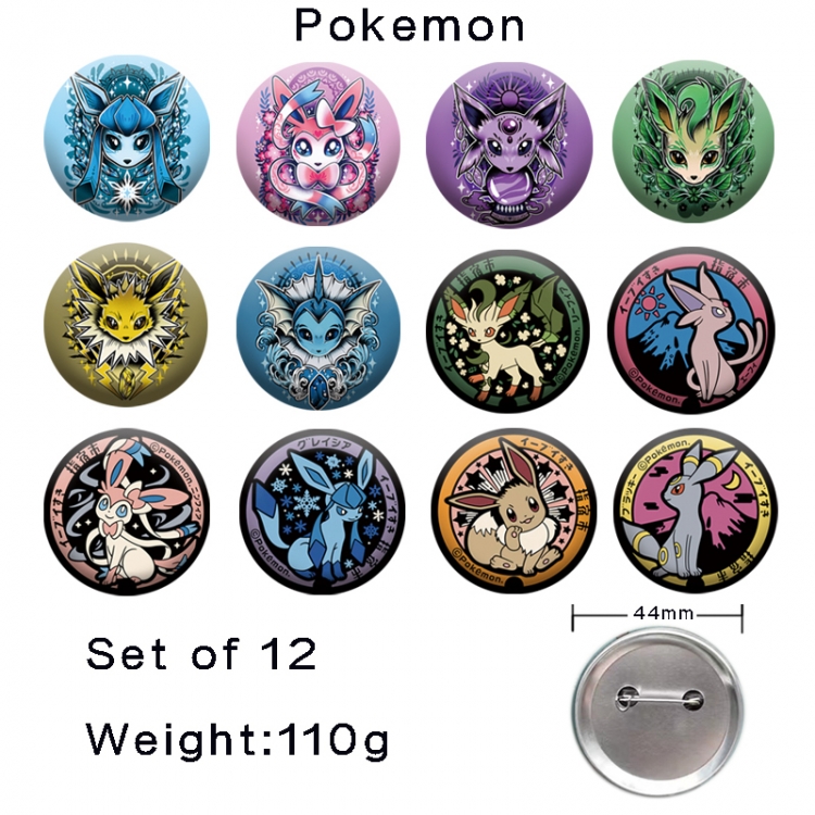 Pokemon Anime tinplate laser iron badge badge badge 44mm  a set of 12