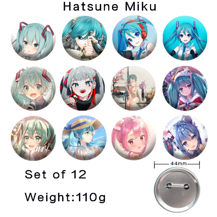 Hatsune Miku Anime tinplate laser iron badge badge badge 44mm  a set of 12