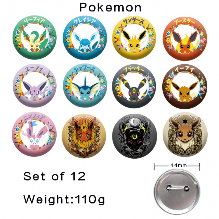 Pokemon Anime tinplate laser iron badge badge badge 44mm  a set of 12