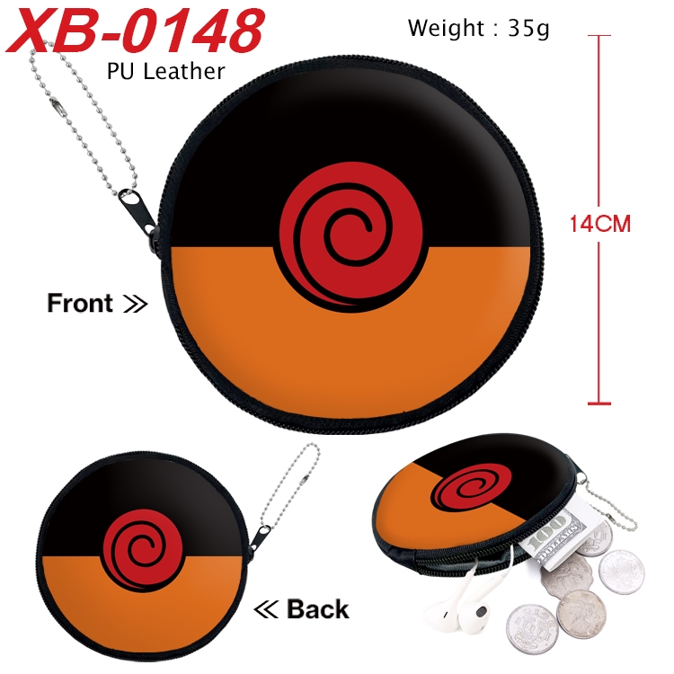 Naruto Anime PU leather material circular zipper zero wallet 14cm  XB-0148