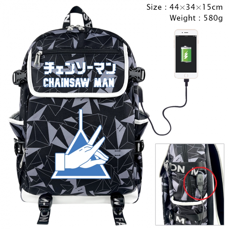 Chainsaw man Anime gray dual data cable backpack and backpack 44X34X15cm 580g