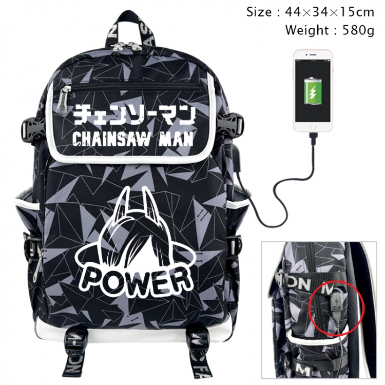 Chainsaw man Anime gray dual data cable backpack and backpack 44X34X15cm 580g