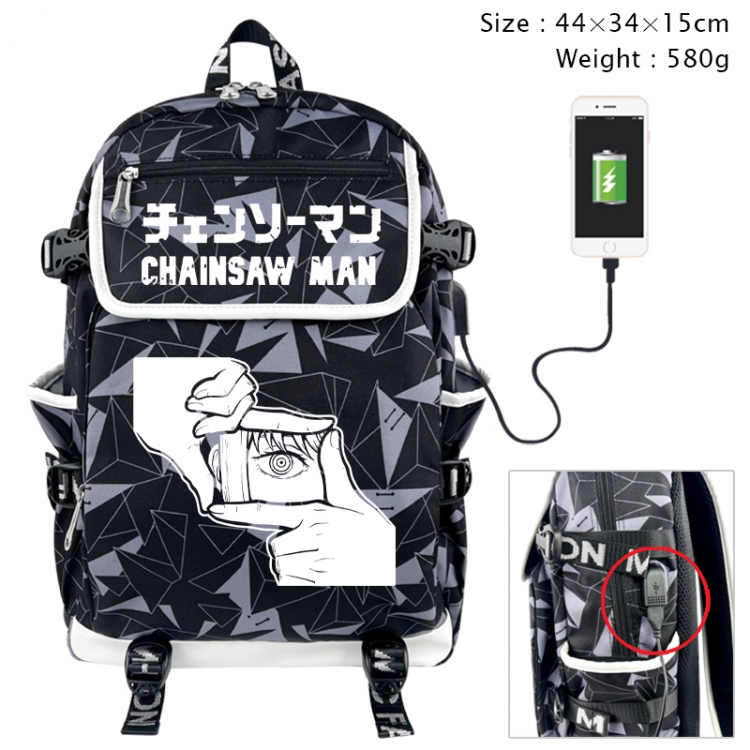 Chainsaw man Anime gray dual data cable backpack and backpack 44X34X15cm 580g