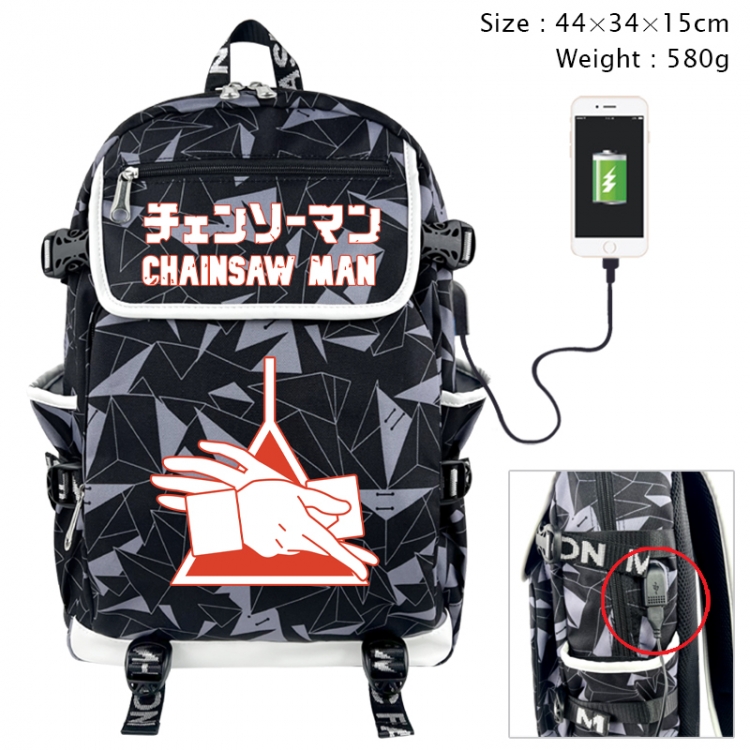 Chainsaw man Anime gray dual data cable backpack and backpack 44X34X15cm 580g