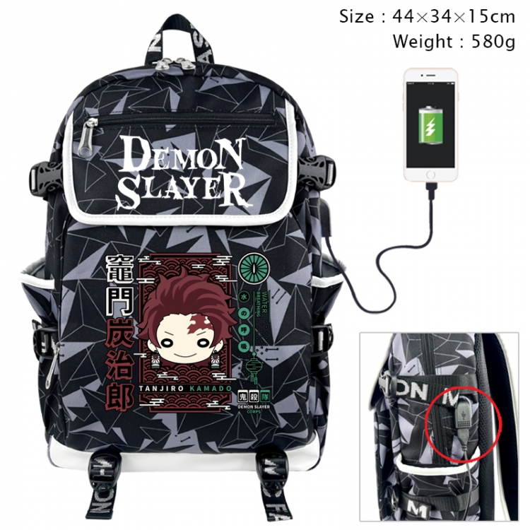 Demon Slayer Kimets Anime gray dual data cable backpack and backpack 44X34X15cm 580g