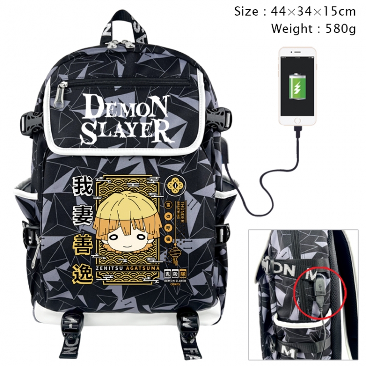 Demon Slayer Kimets Anime gray dual data cable backpack and backpack 44X34X15cm 580g