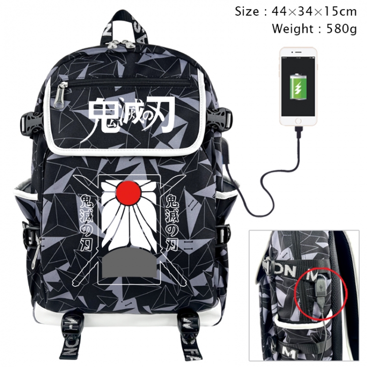 Demon Slayer Kimets Anime gray dual data cable backpack and backpack 44X34X15cm 580g