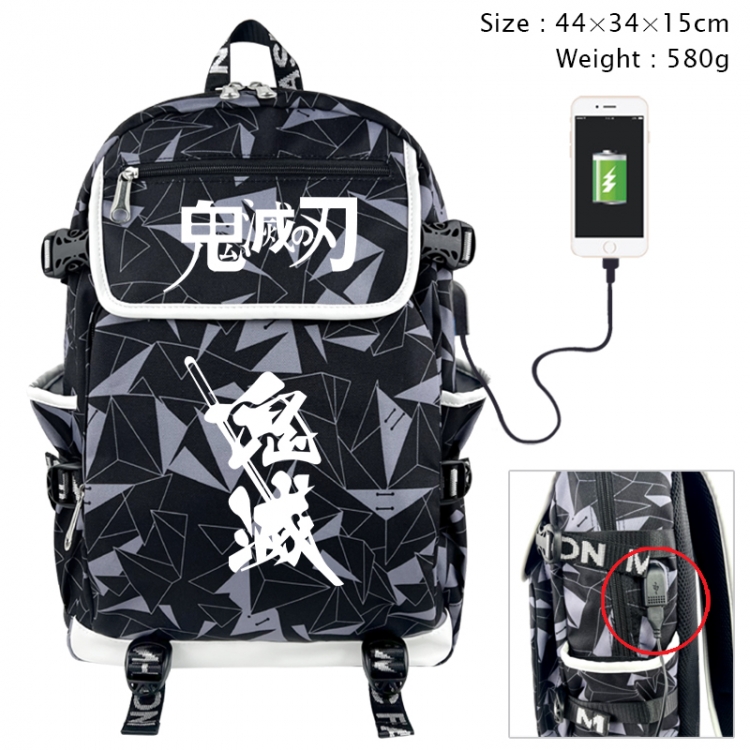 Demon Slayer Kimets Anime gray dual data cable backpack and backpack 44X34X15cm 580g