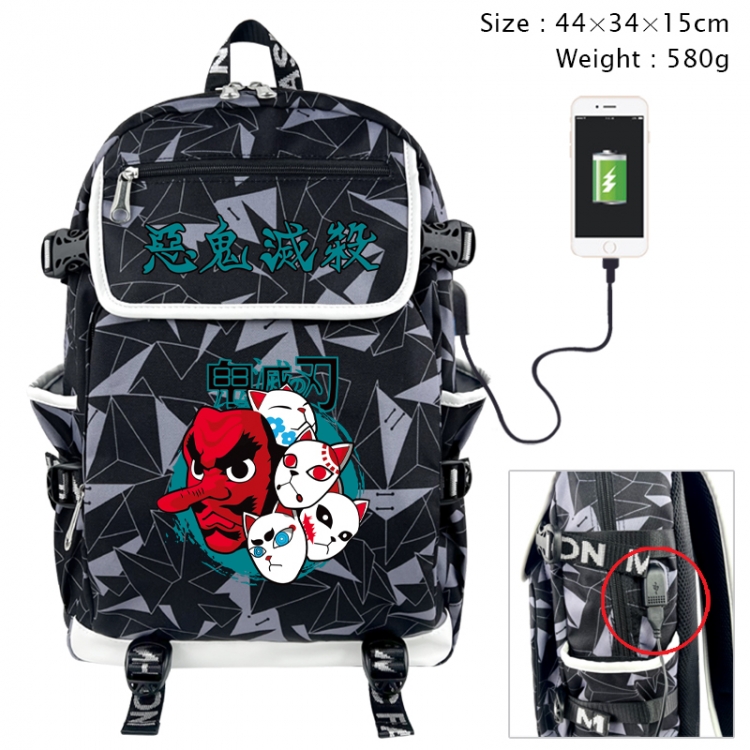 Demon Slayer Kimets Anime gray dual data cable backpack and backpack 44X34X15cm 580g