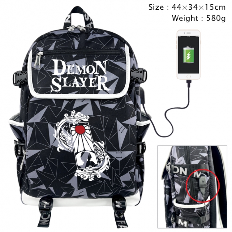 Demon Slayer Kimets Anime gray dual data cable backpack and backpack 44X34X15cm 580g