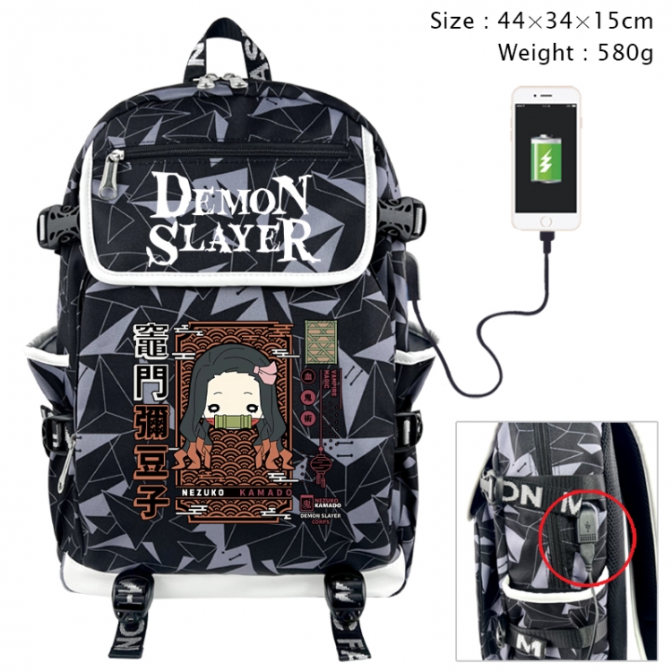 Demon Slayer Kimets Anime gray dual data cable backpack and backpack 44X34X15cm 580g