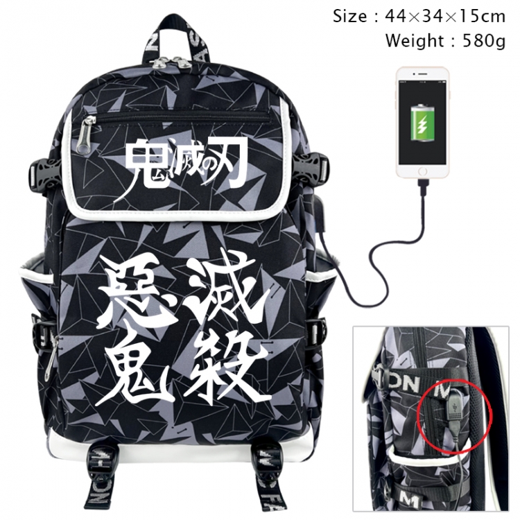 Demon Slayer Kimets Anime gray dual data cable backpack and backpack 44X34X15cm 580g