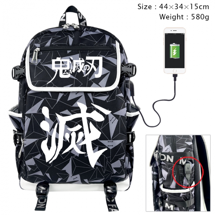 Demon Slayer Kimets Anime gray dual data cable backpack and backpack 44X34X15cm 580g