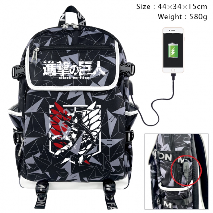 Shingeki no Kyojin Anime gray dual data cable backpack and backpack 44X34X15cm 580g