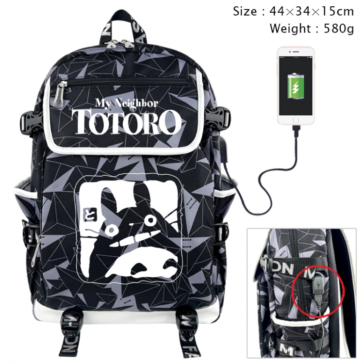 TOTORO Anime gray dual data cable backpack and backpack 44X34X15cm 580g
