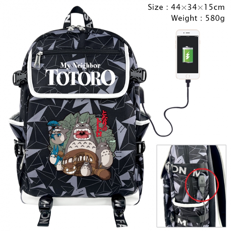 TOTORO Anime gray dual data cable backpack and backpack 44X34X15cm 580g