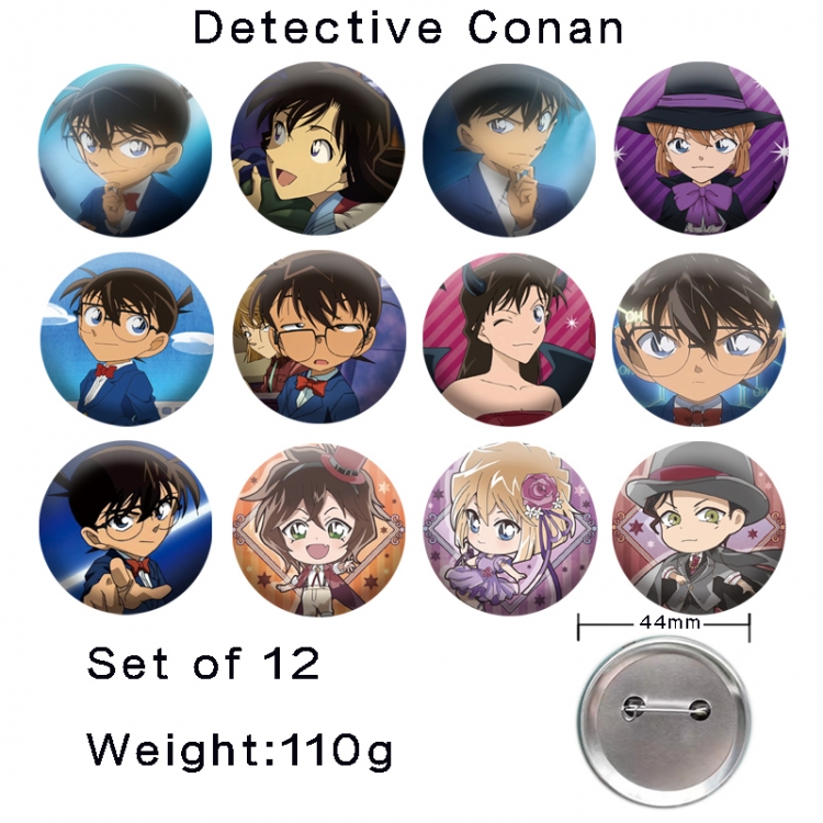 Detective conan Anime tinplate laser iron badge badge badge 44mm  a set of 12