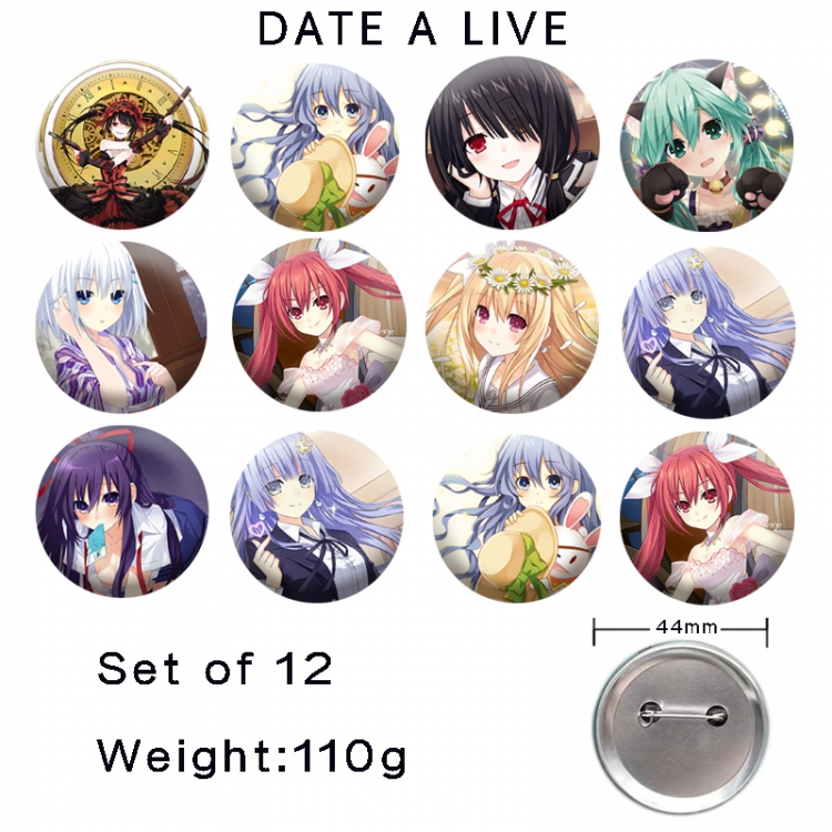 Date-A-Live Anime tinplate laser iron badge badge badge 44mm  a set of 12
