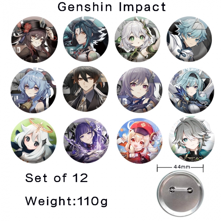 Genshin Impact Anime tinplate laser iron badge badge badge 44mm  a set of 12