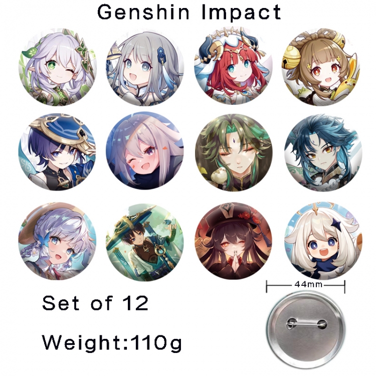 Genshin Impact Anime tinplate laser iron badge badge badge 44mm  a set of 12