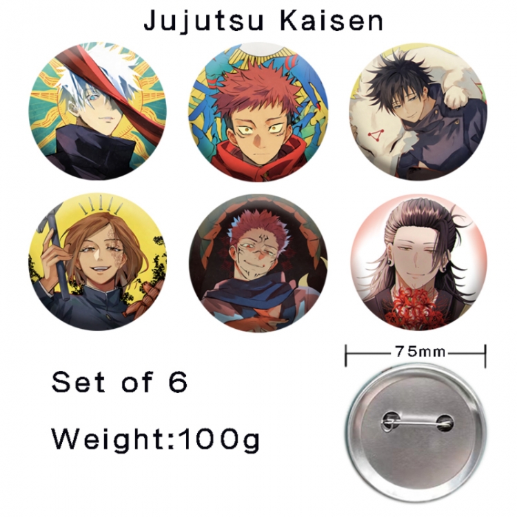 Jujutsu Kaisen Anime tinplate laser iron badge badge badge 75mm  a set of 6