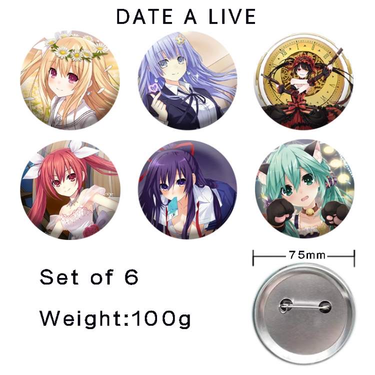 Date-A-Live Anime tinplate laser iron badge badge badge 75mm  a set of 6