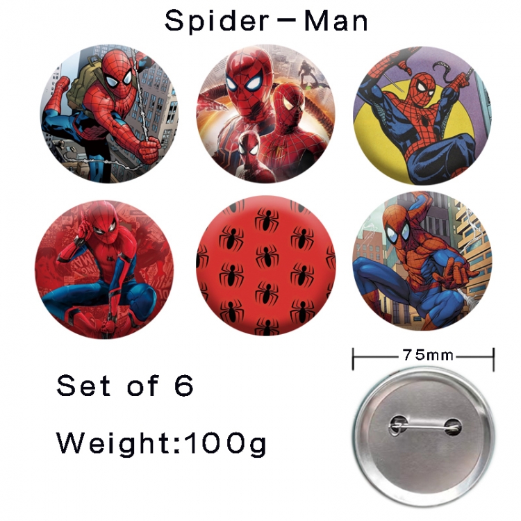 Spiderman Anime tinplate laser iron badge badge badge 75mm  a set of 6