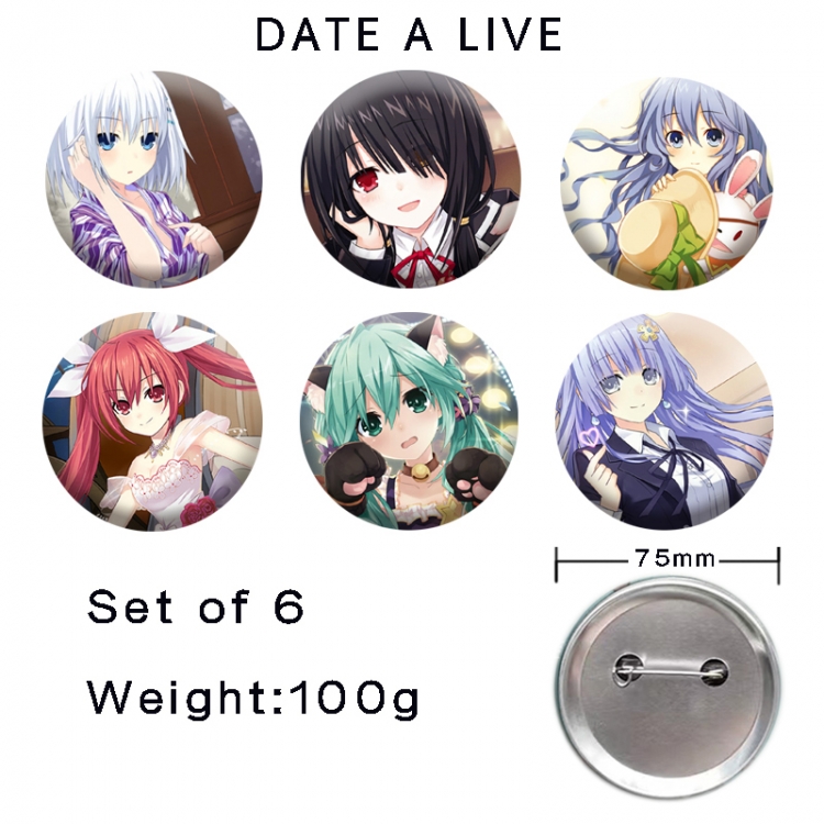 Date-A-Live Anime tinplate laser iron badge badge badge 75mm  a set of 6