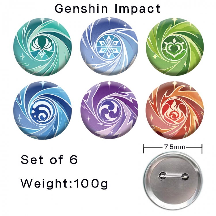 Genshin Impact Anime tinplate laser iron badge badge badge 75mm  a set of 6