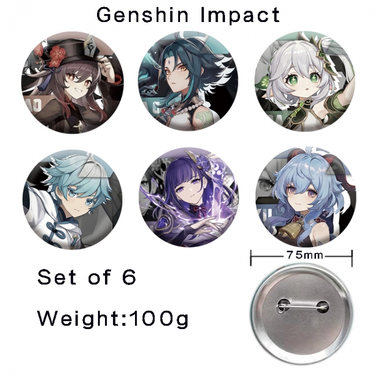 Genshin Impact Anime tinplate laser iron badge badge badge 75mm  a set of 6