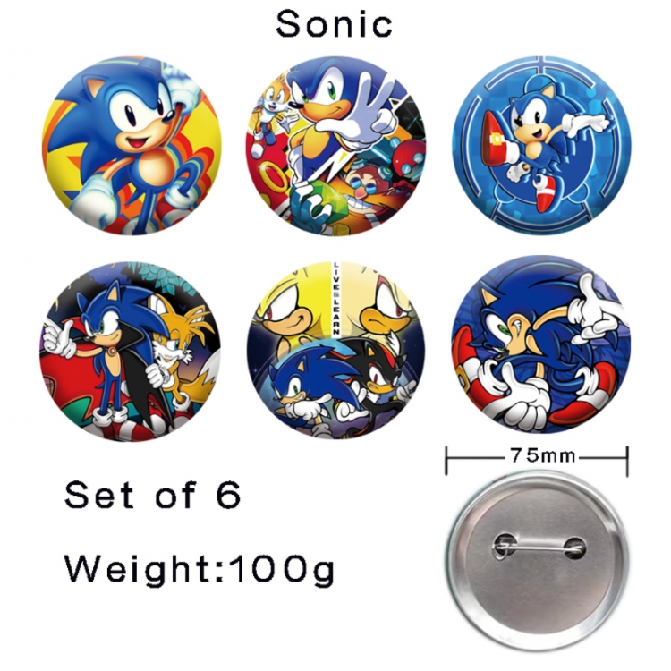 Sonic The Hedgehog Anime tinplate laser iron badge badge badge 75mm  a set of 6