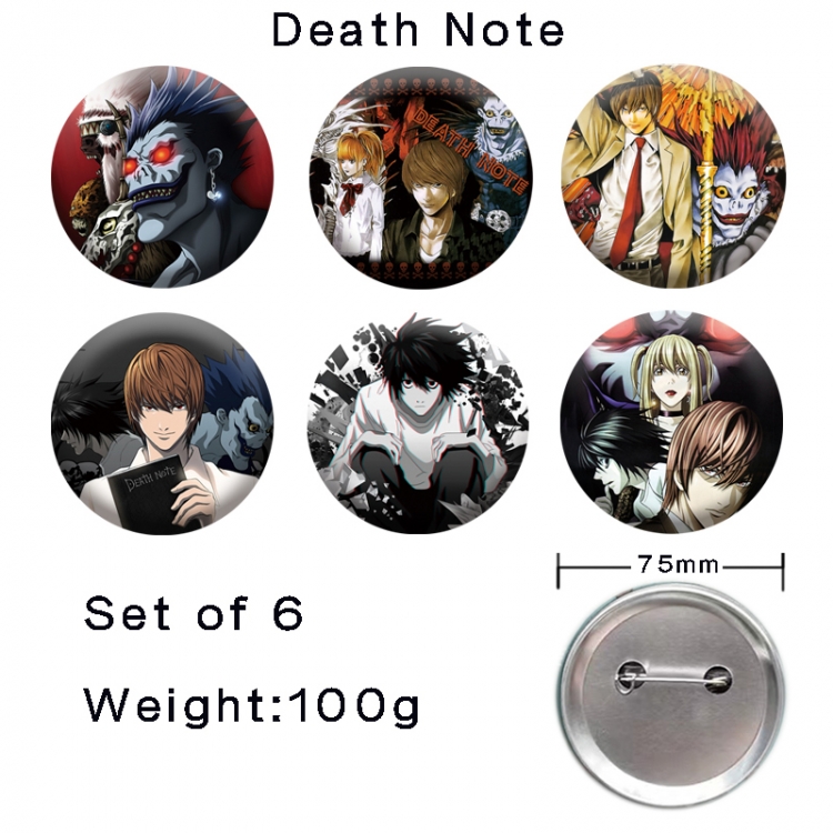Death note Anime tinplate laser iron badge badge badge 75mm  a set of 6