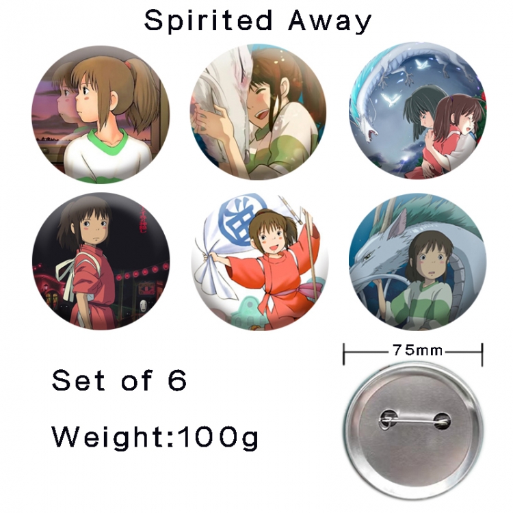 Spirited Away Anime tinplate laser iron badge badge badge 75mm  a set of 6