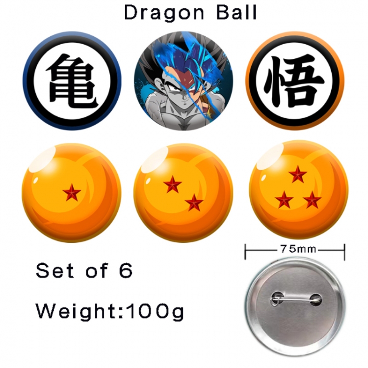 DRAGON BALL Anime tinplate laser iron badge badge badge 75mm  a set of 6