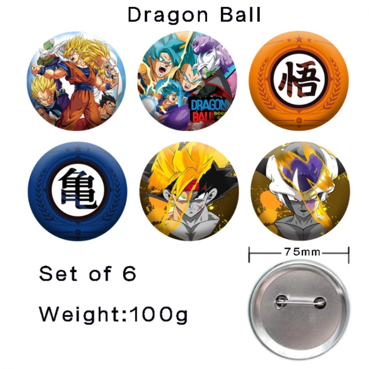 DRAGON BALL Anime tinplate laser iron badge badge badge 75mm  a set of 6