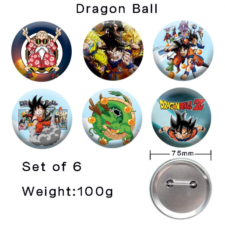 DRAGON BALL Anime tinplate laser iron badge badge badge 75mm  a set of 6