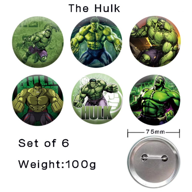 The Hulk Anime tinplate laser iron badge badge badge 75mm  a set of 6