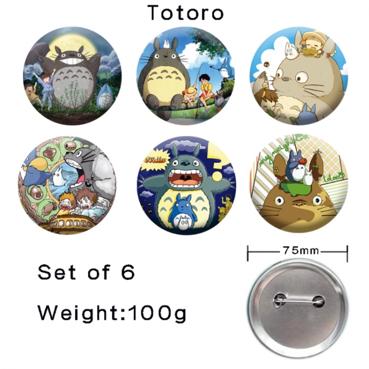 TOTORO Anime tinplate laser iron badge badge badge 75mm  a set of 6