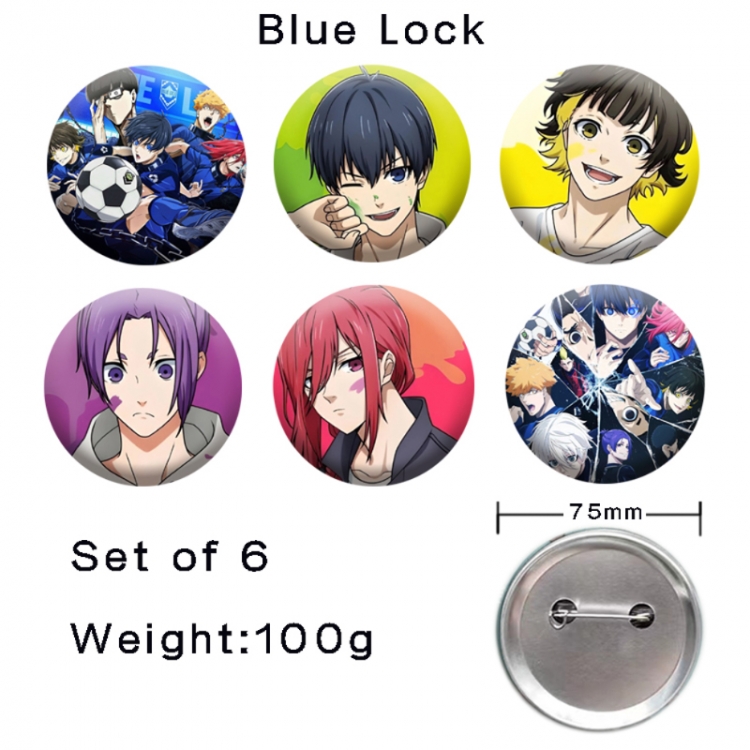 BLUE LOCK Anime tinplate laser iron badge badge badge 75mm  a set of 6